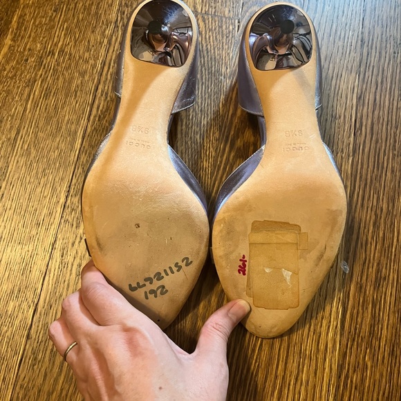 Metallic Purple open toe Gucci Heels - Picture 6 of 7